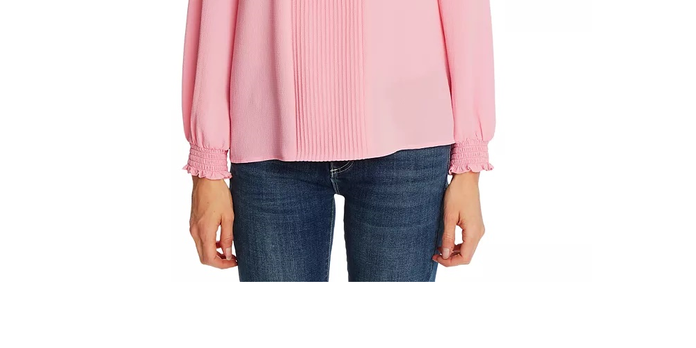 CeCe Women's Pintucked Smock Cuff Chiffon Top Pink Size X-Large