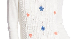 CeCe Women's Embroidered Cable Knit Sweater White Natural Size X-Large