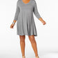 Style & Co Women's Plus Size V-Neck A-Line Swing Dress Gray Size 1X