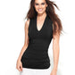 INC International Concepts Women's International Concepts Ruched V-Neck Top Black Size Small