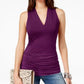 INC International Concepts Women's Ruched V-Neck Top Purple Size X-Large