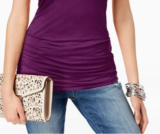 INC International Concepts Women's Ruched V-Neck Top Purple Size X-Small