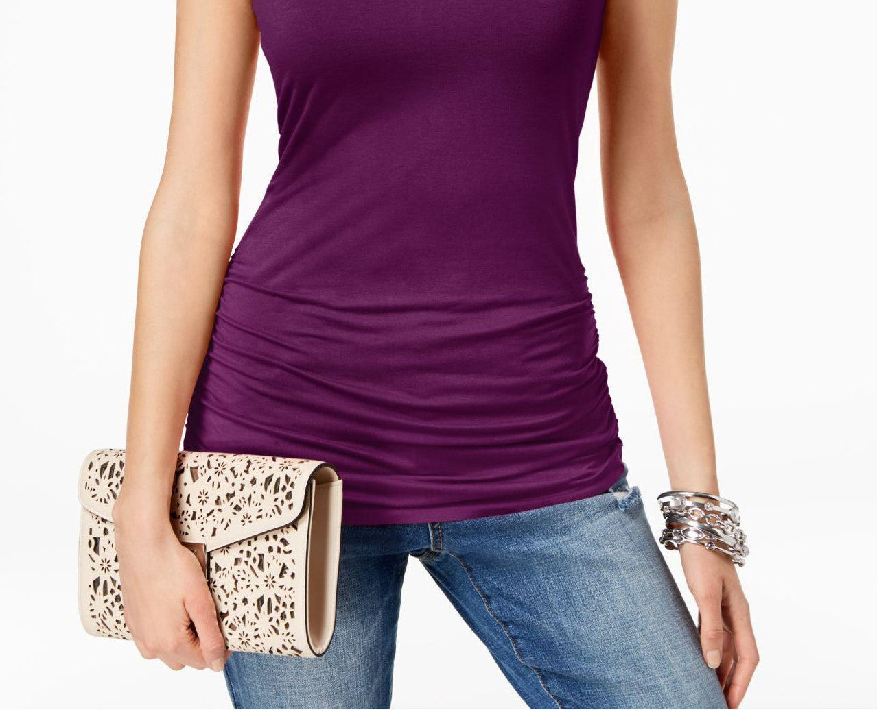 INC International Concepts Women's Ruched V-Neck Top Med Purple Size XX Large