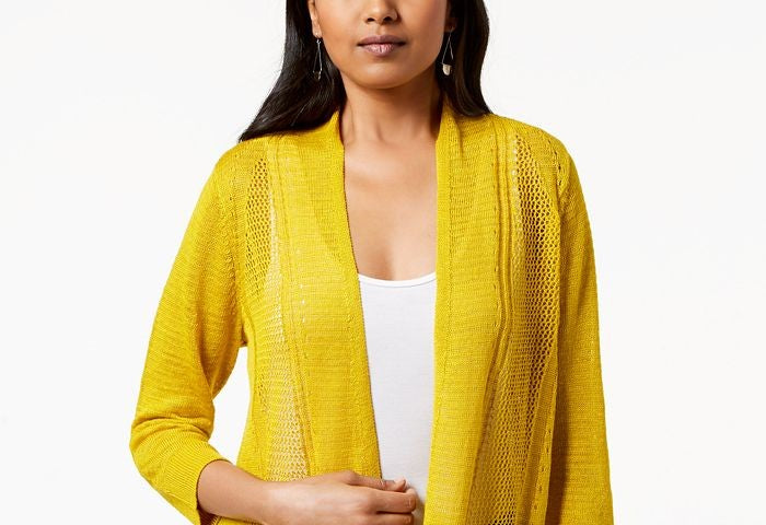 Alfani Women's Petite Mixed-Stitch Open-Front Cardigan Gold Size Medium