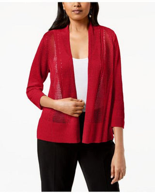 Alfani Women's Petite Mixed-Stitch Open-Front Cardigan Red Size Petite