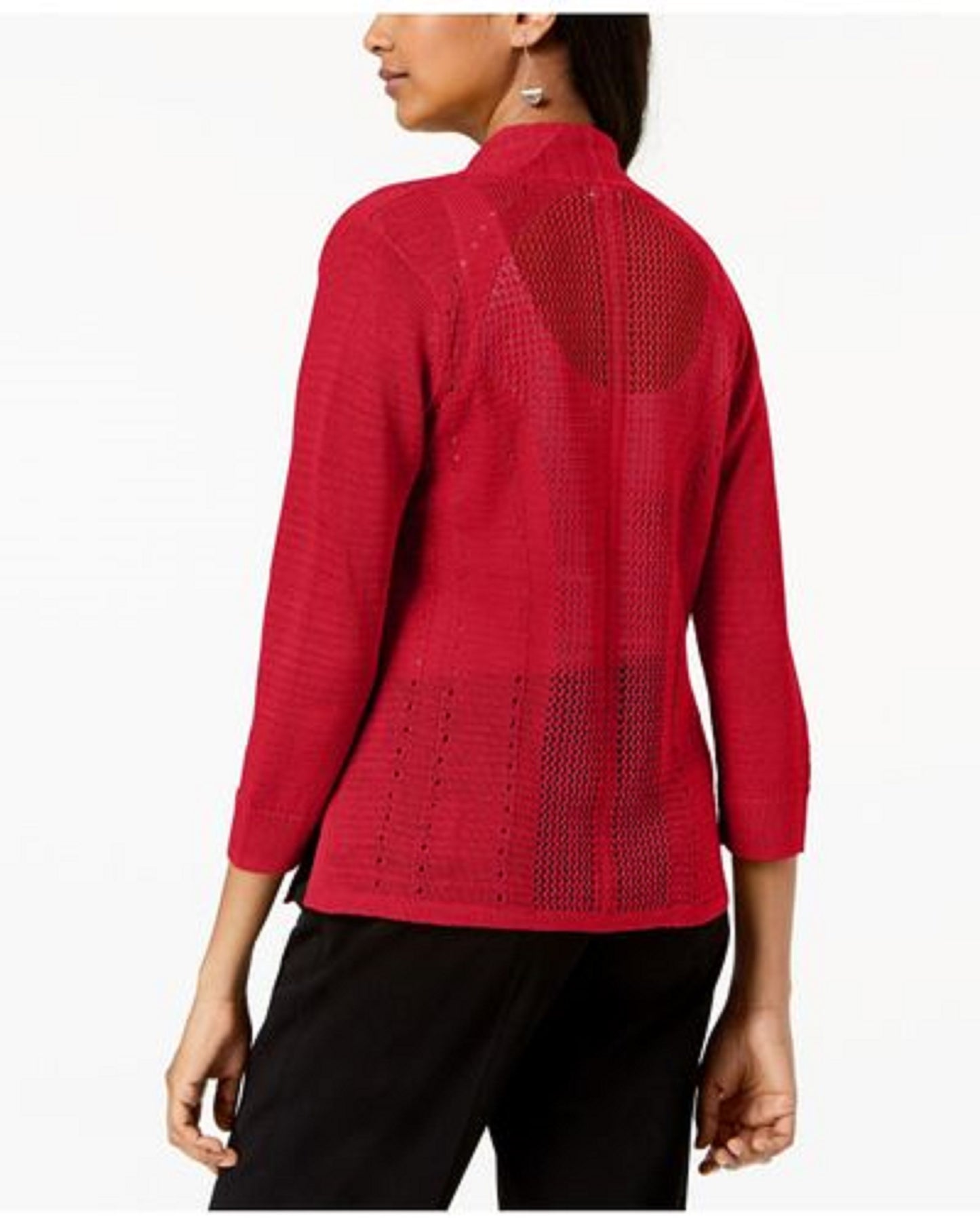 Alfani Women's Petite Mixed-Stitch Open-Front Cardigan Red Size Petite