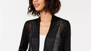 Alfani Women's Mixed Stitch Open Front Cardigan Sweater Black Size Petite Small