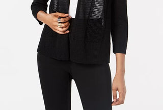 Alfani Women's Mixed Stitch Open Front Cardigan Sweater Black Size Petite Small