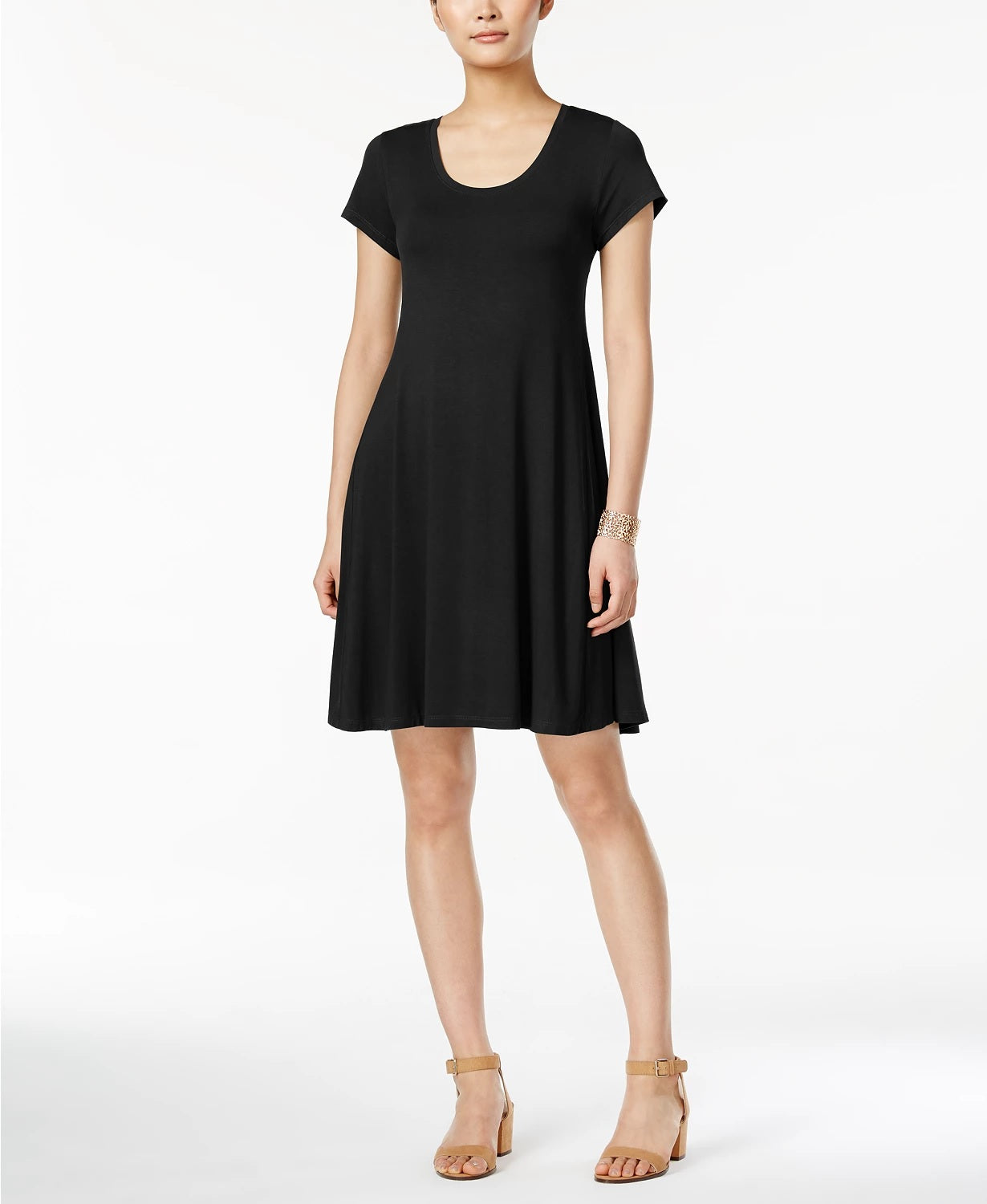 Style & Co Women's Short-Sleeve A-Line Dress Black Size Large