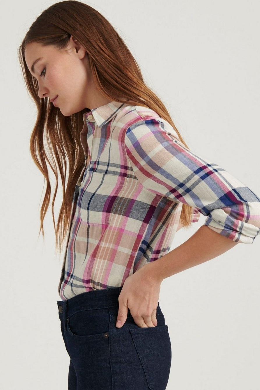 Lucky Brand Women's Classic One-Pocket Plaid Shirt White Size Small