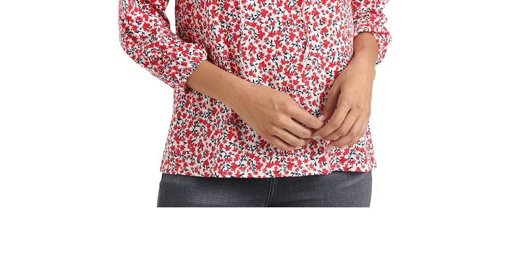 Lucky Brand Women's Printed Cotton Peasant Top Red Size Extra Small