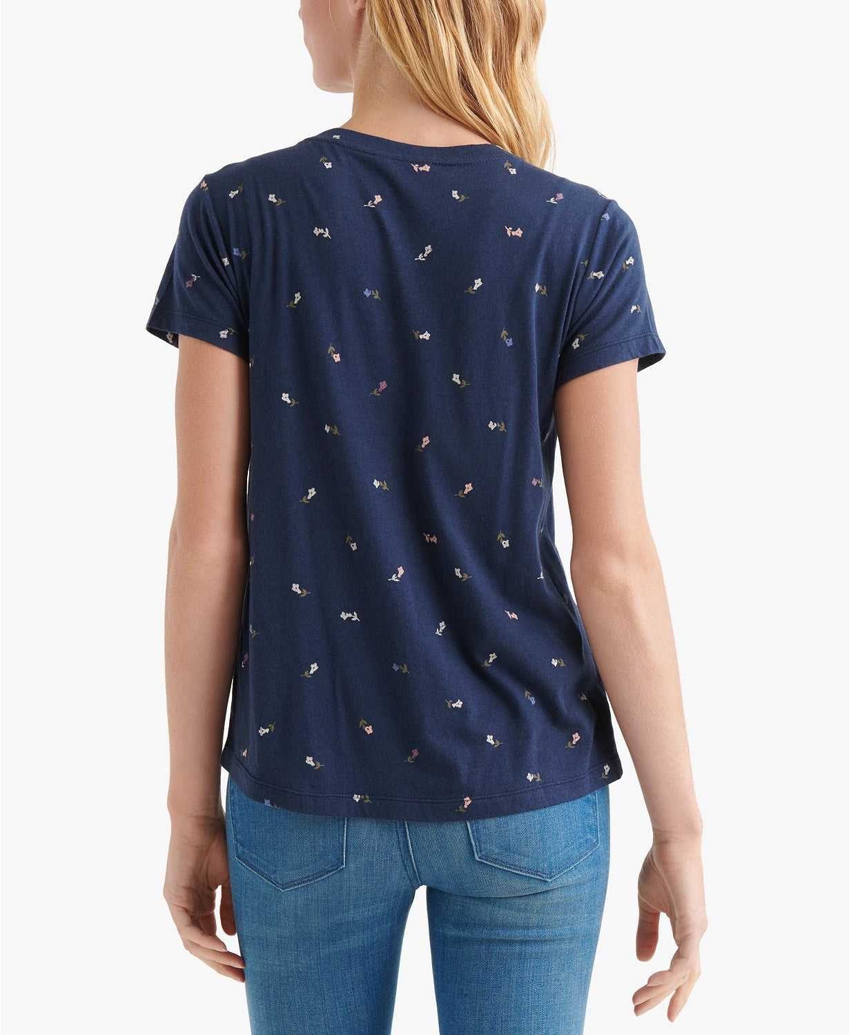 Lucky Brand Women's Floral-Print T-Shirt Blue Size X-Small