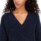 Lucky Brand Women's Chevron Ribbed Chenille Sweater Navy Size Medium