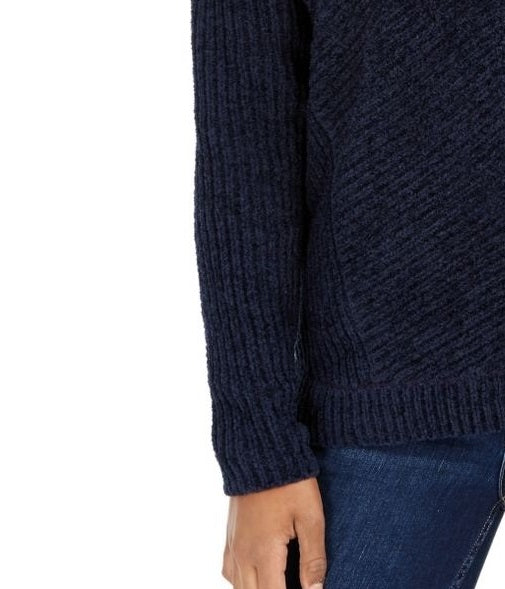 Lucky Brand Women's Chevron Ribbed Chenille Sweater Navy Size Medium