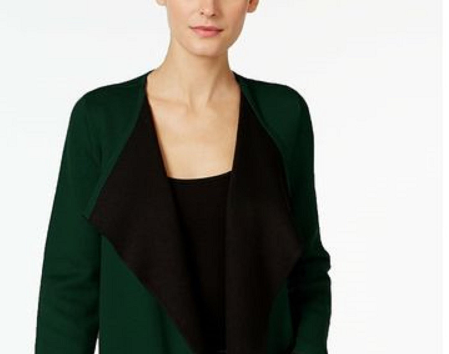 Alfani Women's Colorblocked Open-Front Cardigan Dark Green Size Extra Large