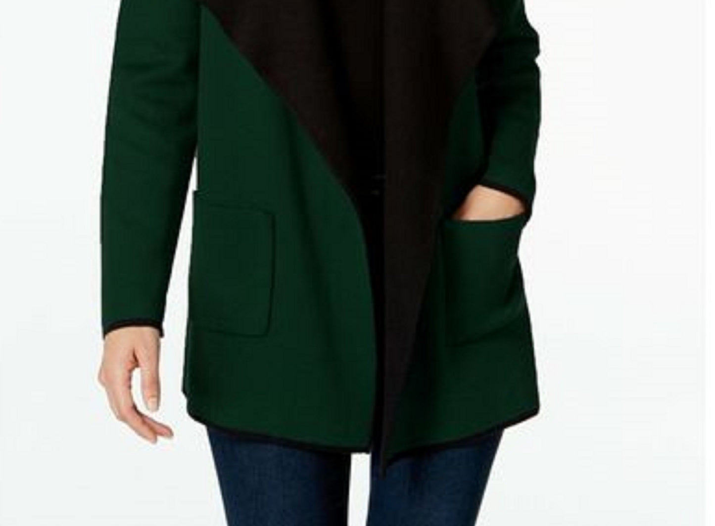 Alfani Women's Colorblocked Open-Front Cardigan Dark Green Size Extra Large