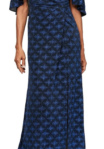 Alex Evenings Women's Glitter Print Cape Gown Black Size 8