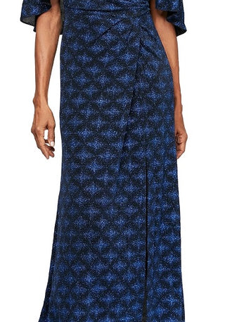 Alex Evenings Women's Glitter Print Cape Gown Black Size 8