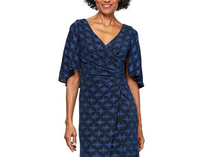 Alex Evenings Women's Glitter Print Cape Gown Black Size 8