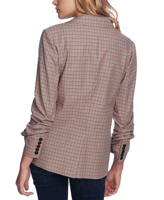 1.STATE Women's Minicheck Ruched Sleeve Blazer Brown