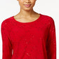 JM Collection Women's Embellished Jacquard Top  Red Size X-Small