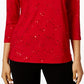 JM Collection Women's Embellished Jacquard Top  Red Size X-Small