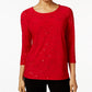 JM Collection Women's Embellished Jacquard Top  Red Size X-Small
