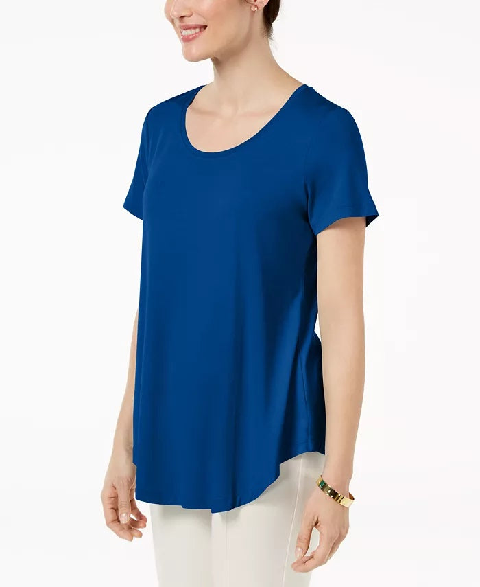 JM Women's Collection Scoop-Neck Top Bright Blue Size Small