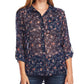 Vince Camuto Women's Ditsy Floral Shirred Shoulder Blouse Blue Size Medium