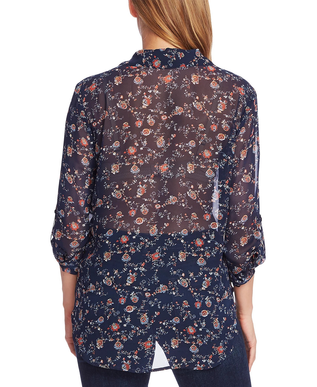 Vince Camuto Women's Ditsy Floral Shirred Shoulder Blouse Blue Size Medium