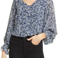 Vince Camuto Women's Floral Print Smocked Blouse Blue Size X-Large