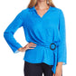 Vince Camuto Women's Ditsy Fragments Long Sleeve Belted Top Size Blue Size Small
