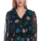 Vince Camuto Women's Floral-Print Cinched-Waist Top Black Size Small