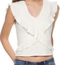 American Rag Juniors' Button-Trimmed Ruffle Top  White Size Large