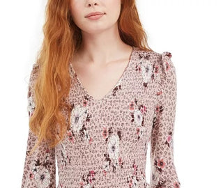 American Rag Juniors' Printed Smocked Top Pink Size X-Small