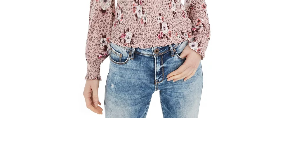 American Rag Juniors' Printed Smocked Top Pink Size X-Small