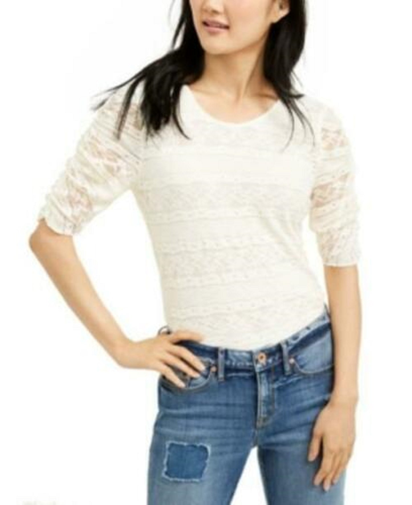 American Rag Juniors' Tie-Back Lace Blouse White Size Medium