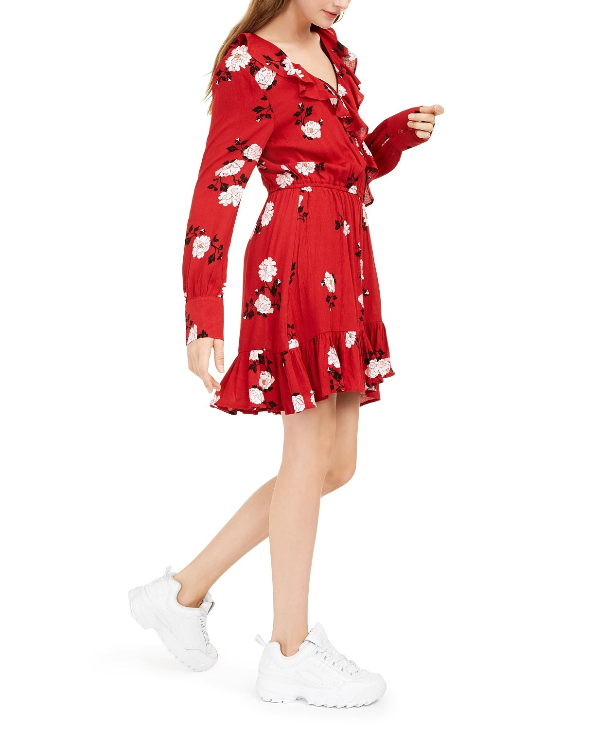 American Rag Juniors'' Floral Faux Wrap Dress Red Size Medium