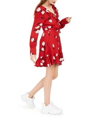 American Rag Juniors'' Floral Faux Wrap Dress Red Size Medium