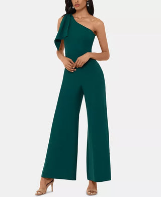 Betsy & Adam Women's One Shoulder Bow Jumpsuit Green Size 10