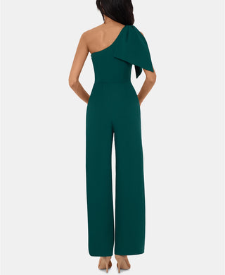 Betsy & Adam Women's One Shoulder Bow Jumpsuit Green Size 10