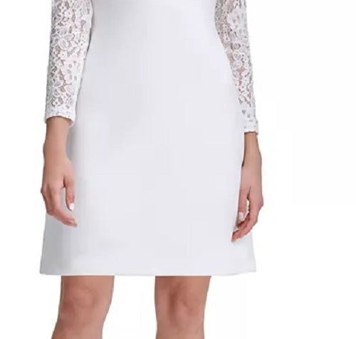 Tommy Hilfiger Women's Lace-Sleeve A-Line Dress White Size 8