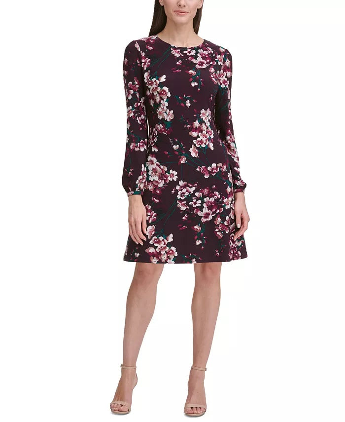 Tommy Hilfiger Women's Floral Jersey A Line Dress Purple Size 12