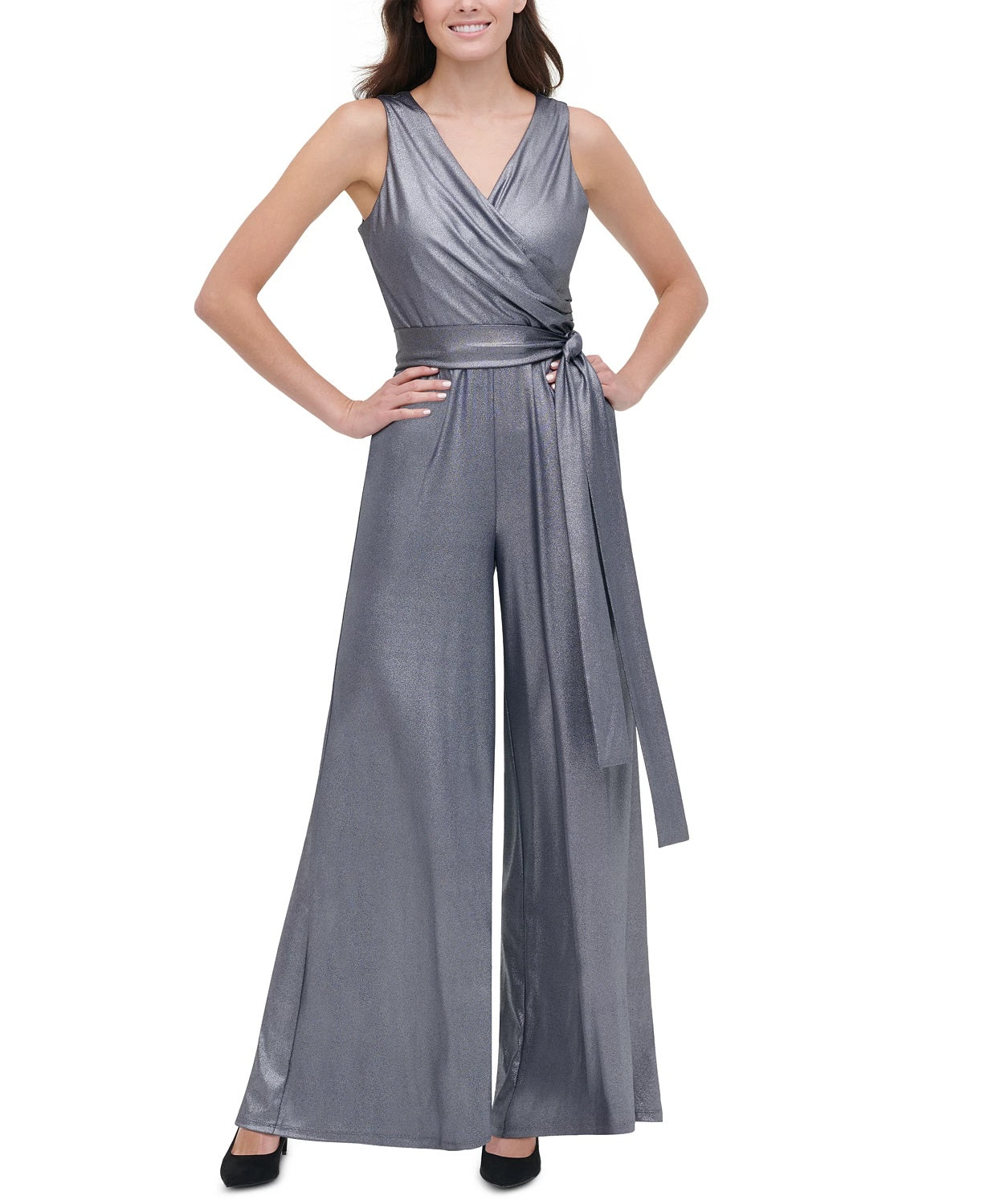 Tommy Hilfiger Women's Metallic Jersey Jumpsuit Blue Size 6