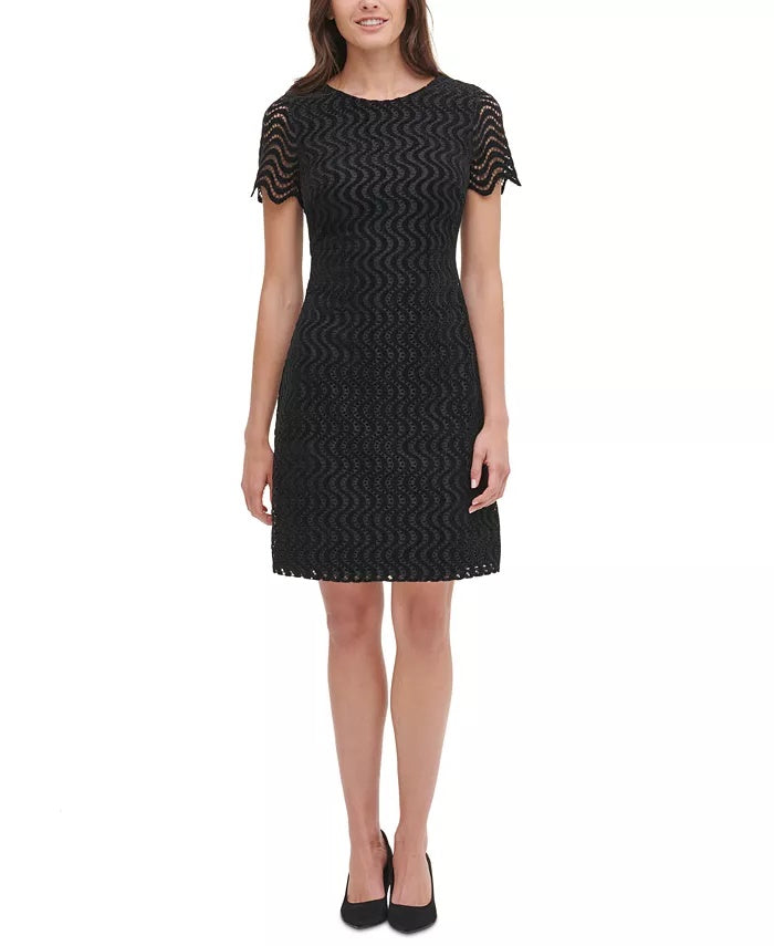 Tommy Hilfiger Women's Fleece Lace Shift Dress Black Size 10