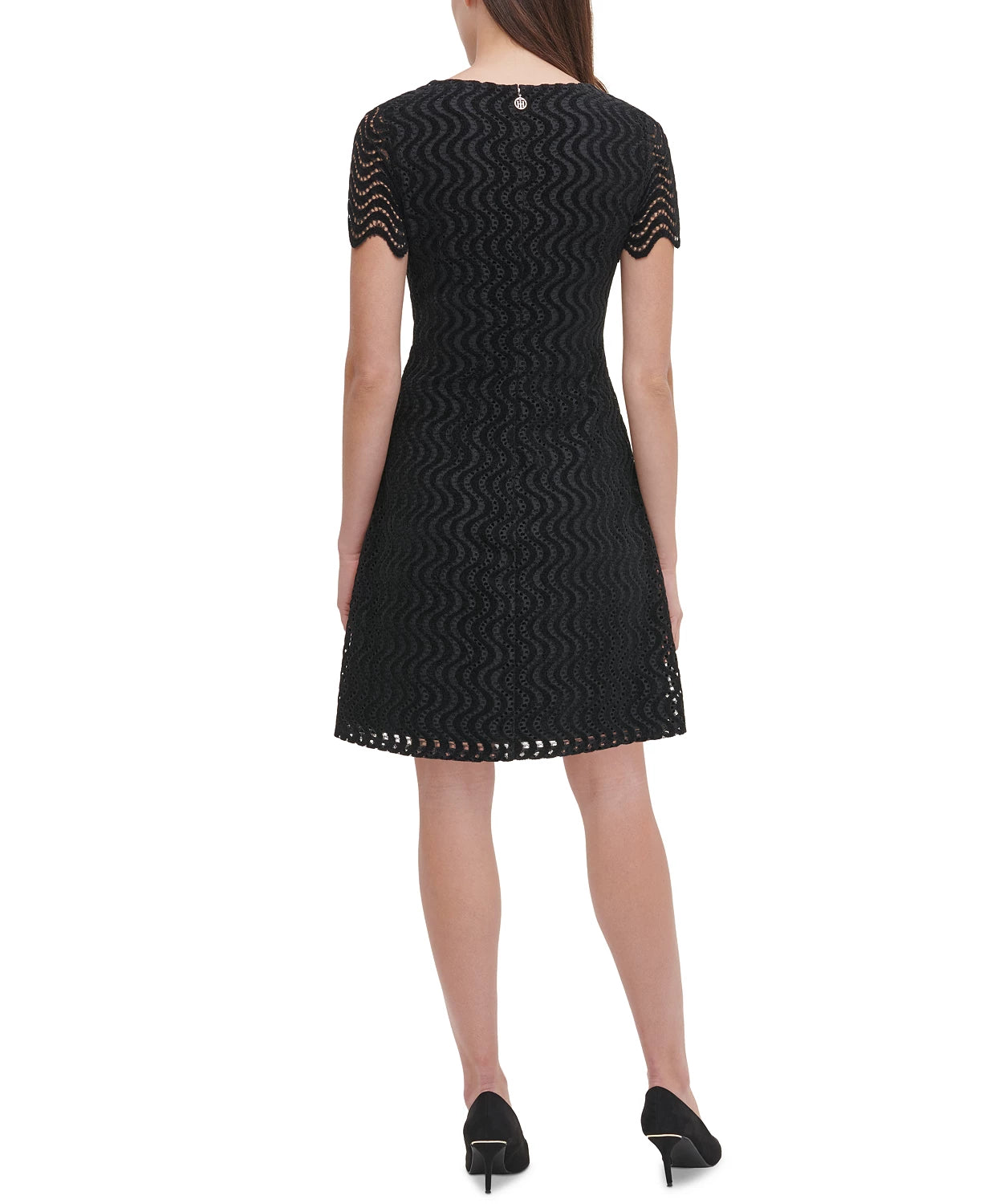 Tommy Hilfiger Women's Fleece Lace Shift Dress Black Size 10