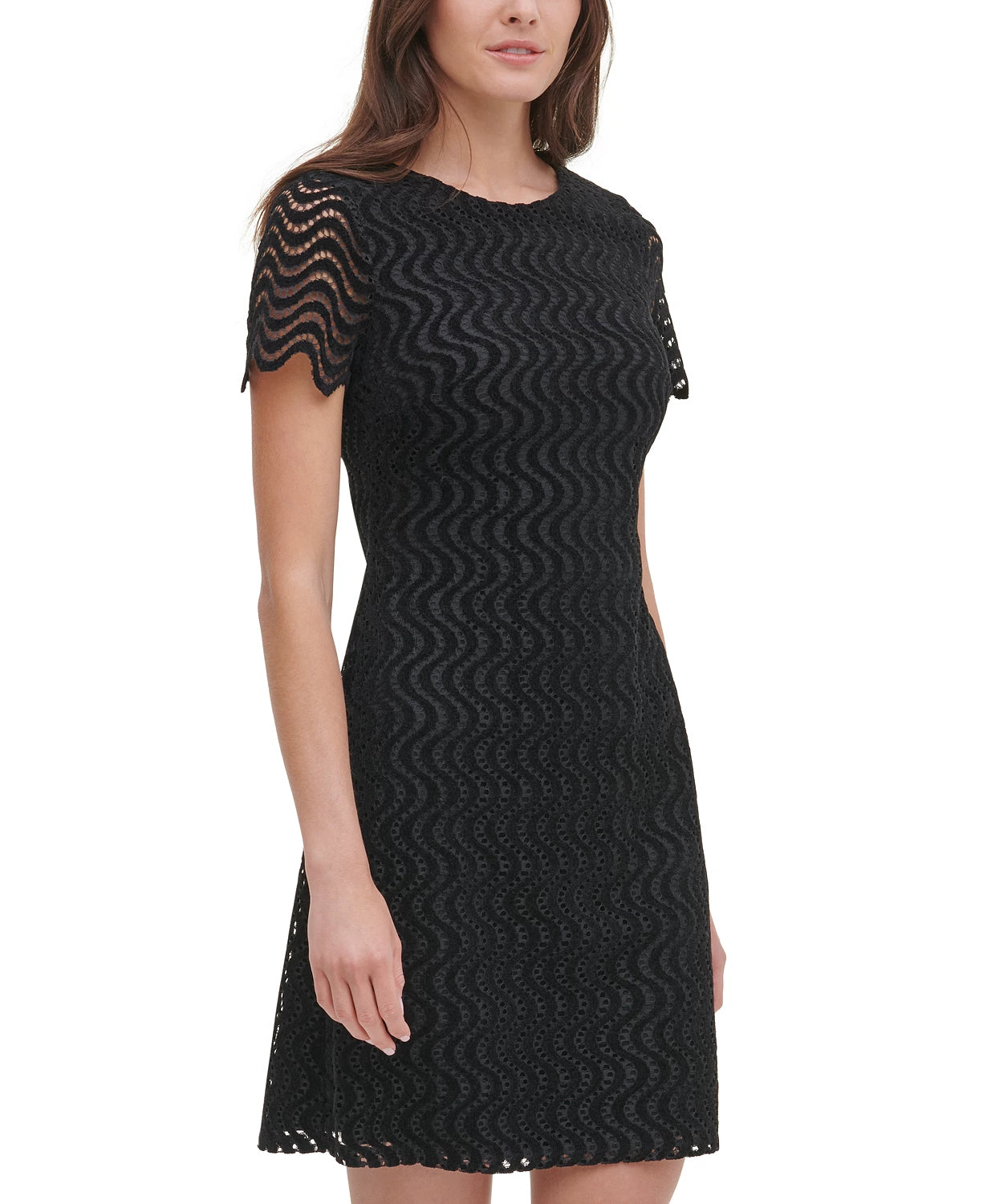 Tommy Hilfiger Women's Fleece Lace Shift Dress Black Size 10