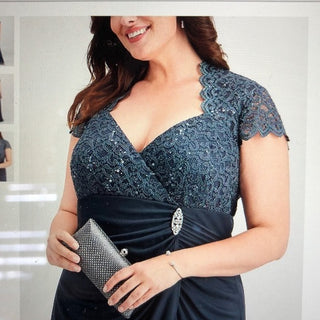 Betsy & Adam Women's Plus Size Sequined-Lace Ruched Gown Blue Size 24W