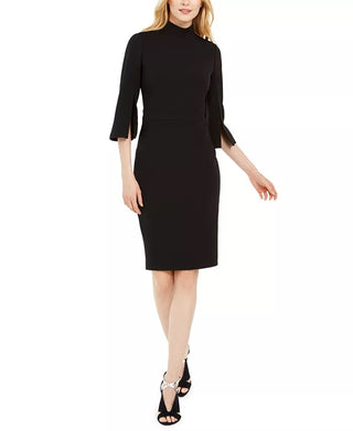 Calvin Klein Women's Split Sleeve Sheath Dress Black Size 6