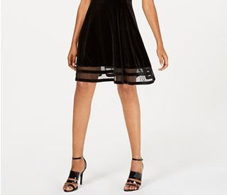Calvin Klein Women's Velvet Illusion A Line Dress Black Size 16